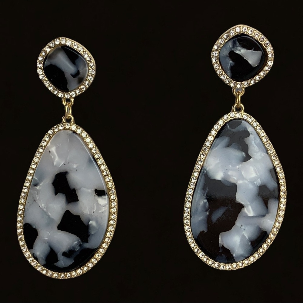 Pavé Crystal Pearl Black Gold Acrylic Earrings - Picture 5 of 9
